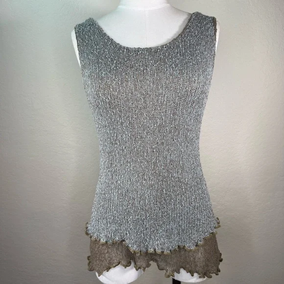 Tanami Layered Open Weave Knit Stretchy Sleeveless Pullover Tank Top EUC O/S - Picture 2 of 16